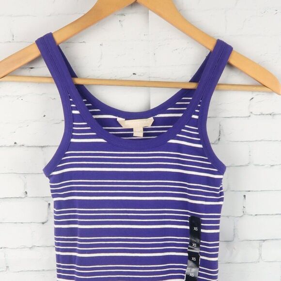 BANANA REPUBLIC PURPLE & WHITE STRIPE EXTRA LONG TANK TOP SIZE XS NWT - Picture 6 of 8